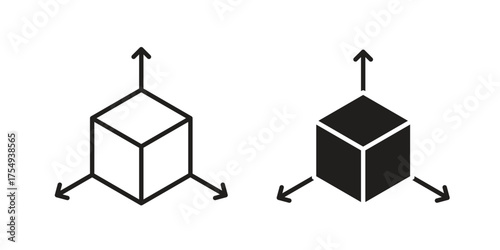 3D modeling icon pictogram template, Simple outline and filled style.