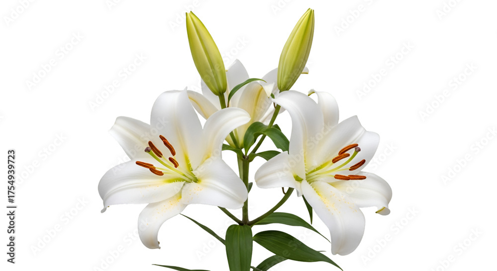 Fototapeta premium Elegant White Lilies with Buds on Black Background