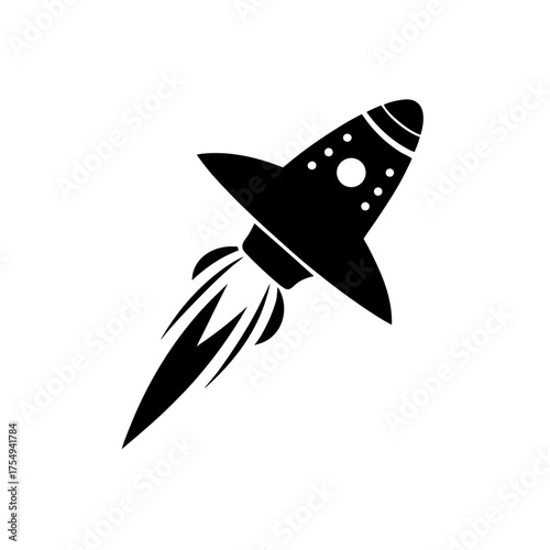 Silver spaceship ascending upward vector illustration futuristic spacecraft design silhouette
