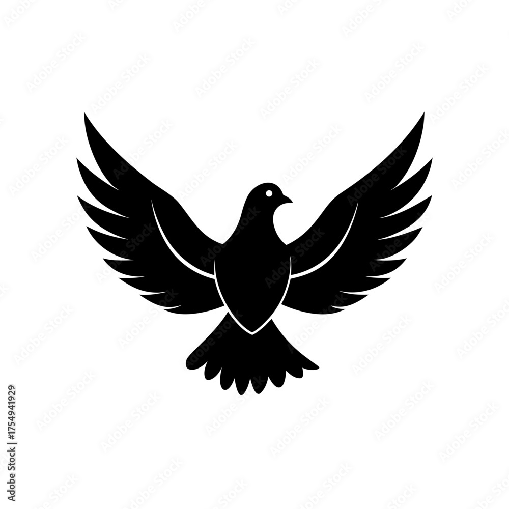 Fototapeta premium Elegant white dove illustration with open wings vector art symbol of peace and hope silhouette