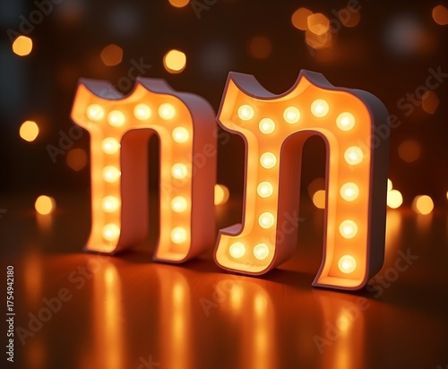 3D Glowing Hebrew Letters Floating in Festive Background