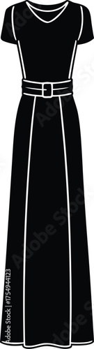 outline of maxi dress with belt.