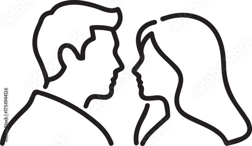 Intimate connection of a couple's profiles facing each other in a tender, minimalist embrace, symbolizing love and partnership
