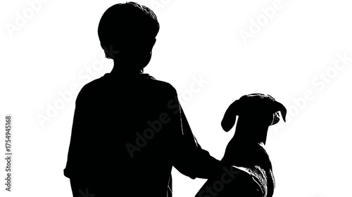A silhouette depicts a person and their canine companion in a moment of shared connection