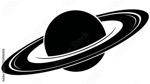 A simplified illustration of a celestial body, featuring a dark oval with surrounding rings
