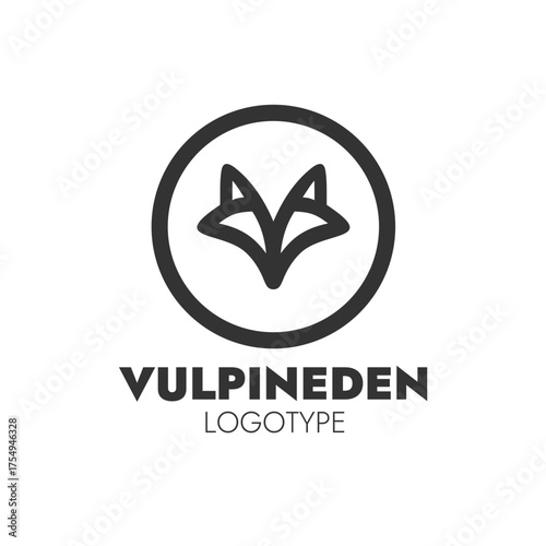 Vulpine Den logotype featuring minimalist fox face icon in circular frame, modern wildlife brand identity design symbol