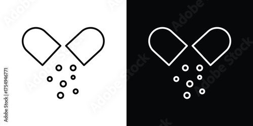 Open Capsule Pill icon concept. Thin line symbol pack.