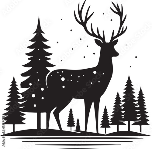 Winter Forest Deer Vector silhouette
