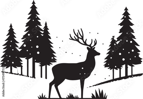 Winter Forest Deer Vector silhouette