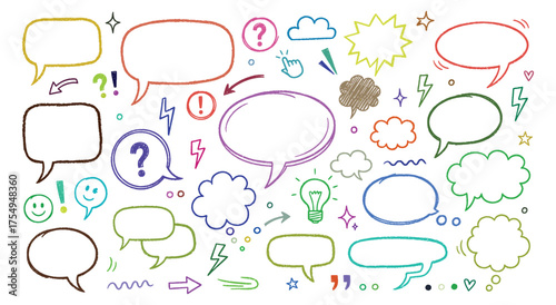 Doodle. Speech Bubble. Colorful. A hand drawn vector sketch set of various speech and thought bubbles for a children's book, a social media post, or a fun and creative design project.