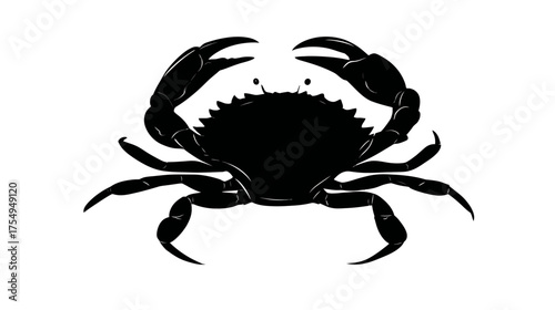 Black silhouette illustration of a crab with raised claws on a white background