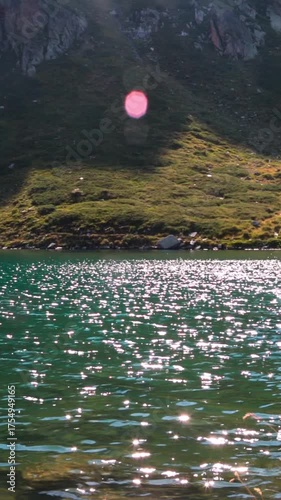 View of a lake in the Rila Mountains on a sunny day