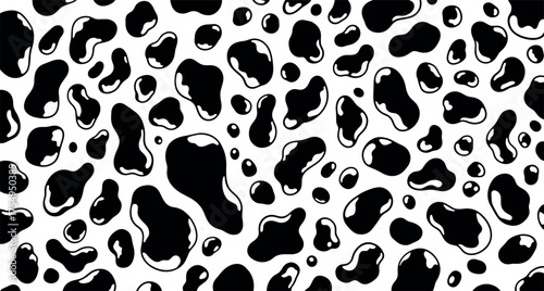 Black and White Abstract Animal Print Pattern with Irregular Spots and Blobs