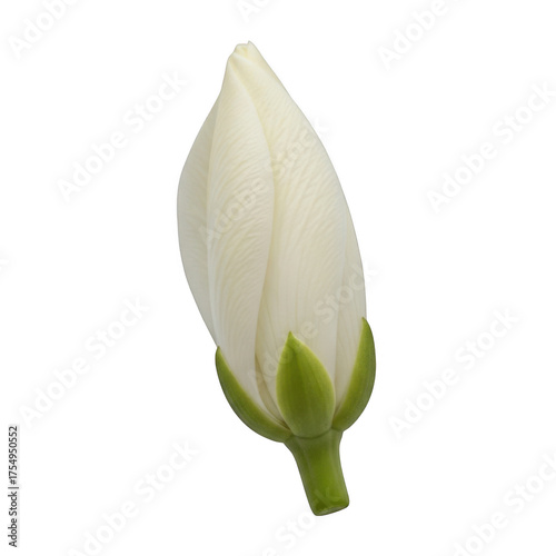 Delicate white flower bud with green sepals isolated on isolated on transparent background