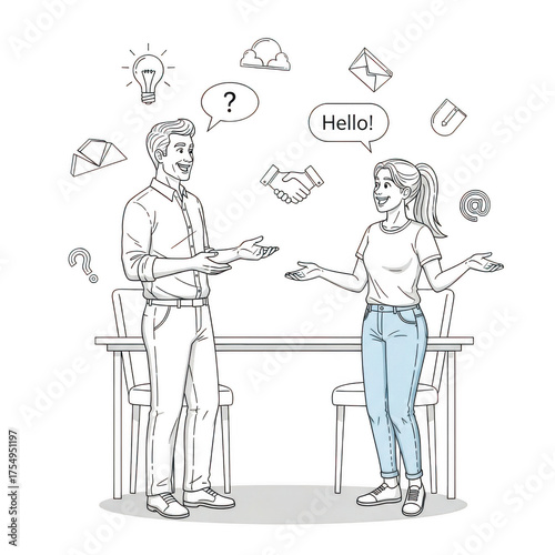 Diverse people communicating ideas through speech bubbles above their heads isolated on transparent background