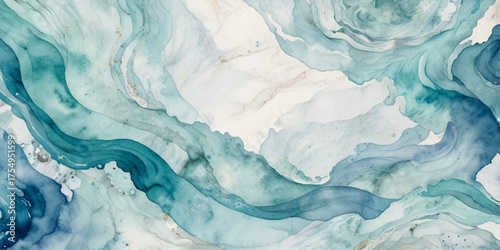 Blue ocean wave background. Blue and white water ocean background. Wavy line background. Hand drawn watercolour ocean background. Vector illustration.

