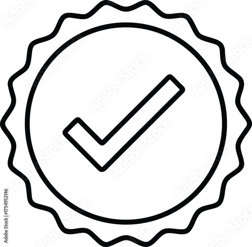 Flat Line Tick Mark Inside Rounded Badge Vector Illustration