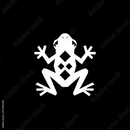 A geometric depiction of an amphibian with a white body and black background