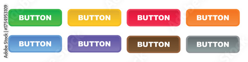 Set of 3d elegant round buttons in soft UI style, different colors.Web buttons flat design template with color gradient and thin line outline style