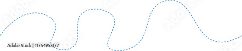 Blue dotted wavy line isolated on white background. Curved dashed path symbol for design, direction, or motion concept. Minimal abstract vector line element for decoration and layout.