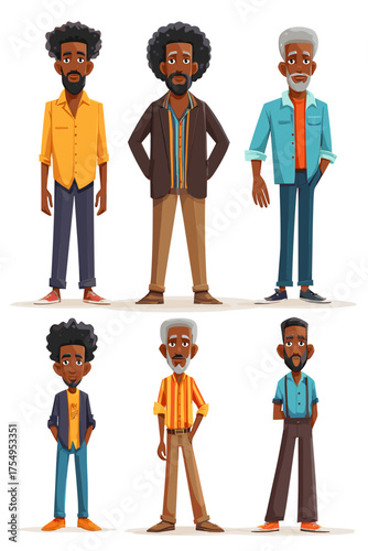 Diverse Group of Male Characters with Unique Styles in Vector Art
