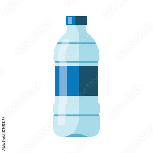 Pure water drink icon in flat style.Plastic bottle three quarters filled of fresh sparkling water.