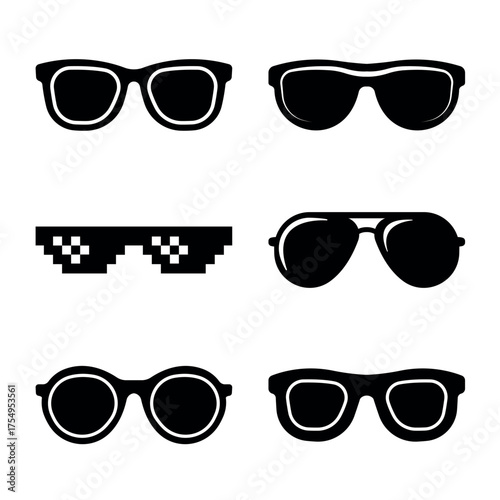 Set of Classic Iconic Glasses Silhouettes in Black and White.