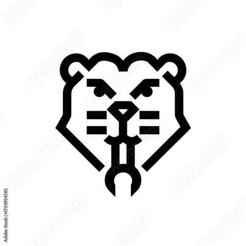 Stylized black and white line drawing of a beaver head with bold, geometric design