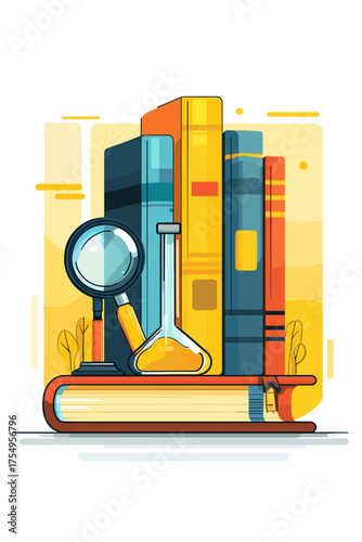Colorful Books and Scientific Tools Composition for Education and Research