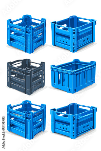 Stylish Stackable Plastic Crates in Blue and Gray Color for Versatile Storage Solutions
