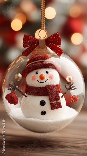A snowman in a hard hat and gloves intently uses a tablet with a stylus, set against a dark, glowing industrial background. created by ai