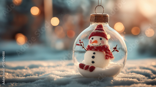 A snowman in a hard hat and gloves intently uses a tablet with a stylus, set against a dark, glowing industrial background. created by ai