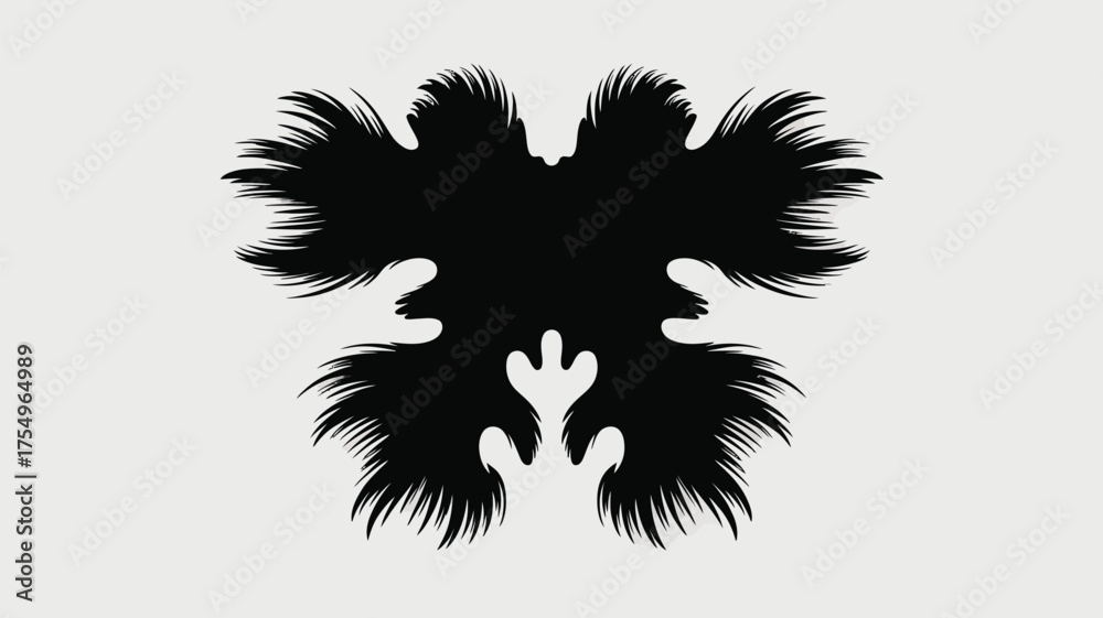 Obraz premium Symmetrical black ink blot with feathery edges on a white background resembling a butterfly shape
