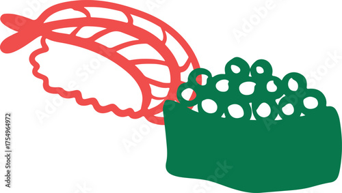 Sushi japanese food logo for sushi restaurant or delivery. Hand drawn elements for menu design, vector colorful illustration collection.	
