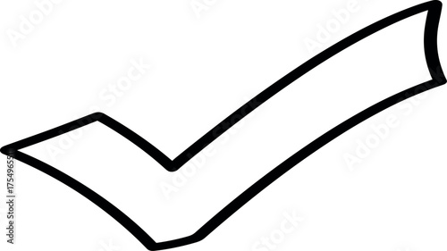 Hand-drawn check mark icon in a simple black and white doodle style. Sketchy tick symbol for approval, correctness, and completion concepts