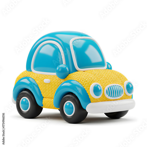 Adorable Blue and Yellow Knitted Toy Car