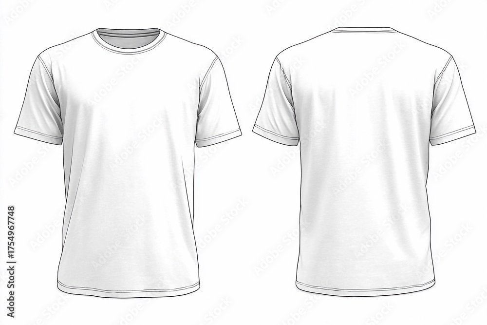 Naklejka premium Plain white t-shirt design displayed from front and back views for casual wear