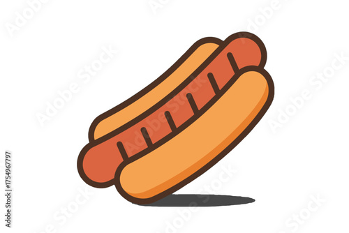 Delicious hot dog illustration with orange bun and juicy sausage, perfect for fast food themed designs