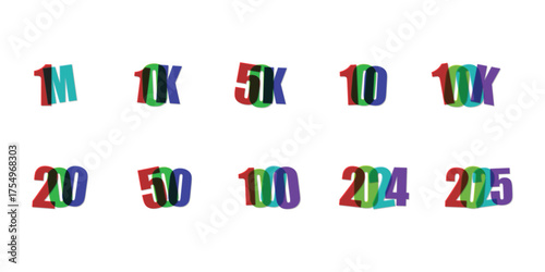Colorful Numbers and Statistics Celebrating Achievement and Growth on White Background