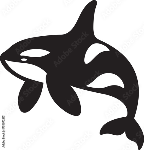 Black and white orca killer whale silhouette marine animal, Ocean wildlife killer whale vector graphic
