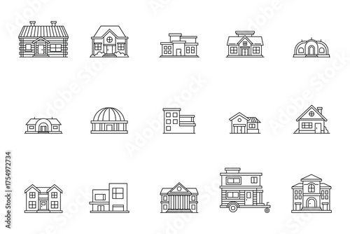 Building and House Line Art Icons