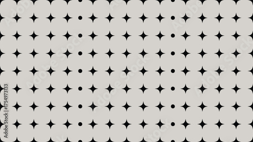 Pattern of black star shapes and circles on a light gray background arranged in a regular grid format