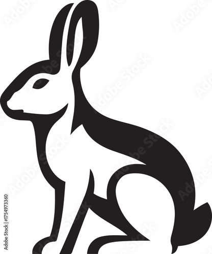 Stylized black and white rabbit silhouette for design, Hare bunny vector illustration in minimal style