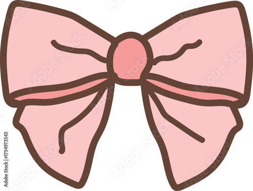 Hand Drawn coquette pink hair bow doodle outline illustration