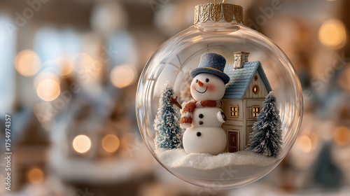 A snowman in a hard hat and gloves intently uses a tablet with a stylus, set against a dark, glowing industrial background. created by ai
