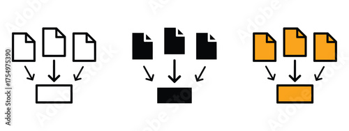 Collection icon vector. files flowing into a central hub for improved efficiency symbol. vector illustration.