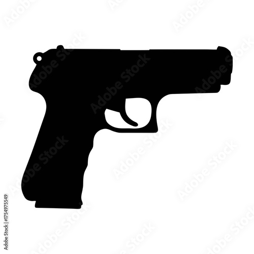 Vector art of silhouette of a handgun, representing law enforcement, security, and potential danger, symbolizing protection, crime, and selfdefense
