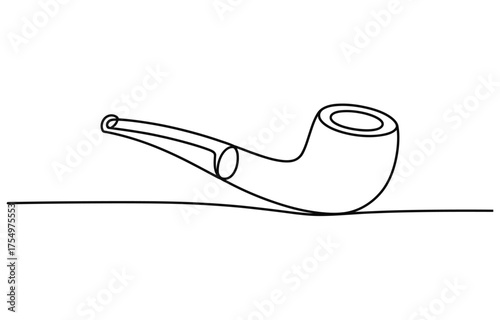 Continuous one line drawing of a classic smoking pipe on a plain surface vector