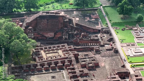 4K Drone Footage of Ancient Nalanda University Ruins in Bihar, India | Aerial View of Historic Buddhist Learning Site | Old Architecture and Heritage Location
