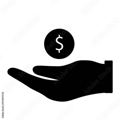 Vector art of hand holding a dollar coin concept of investment, donation, charity, finance, savings, payment, and wealth with simple design